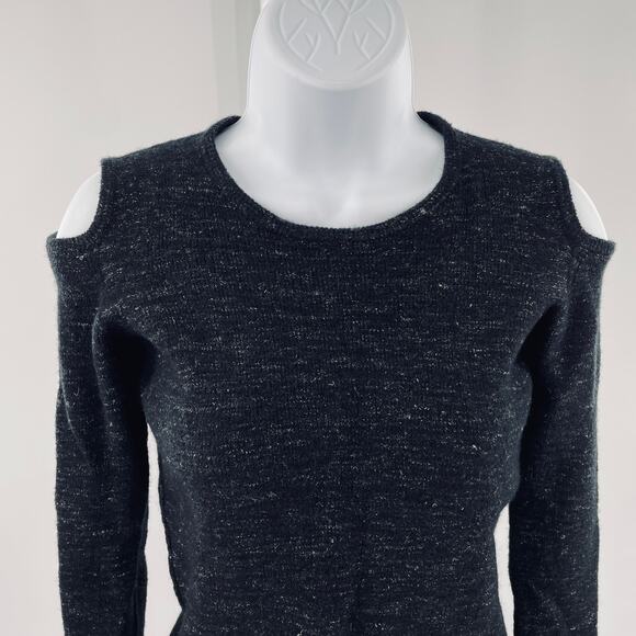 Current Elliott Black Heather Wool Open Shoulder Long Sleeve Pullover Sweater S - Picture 4 of 12